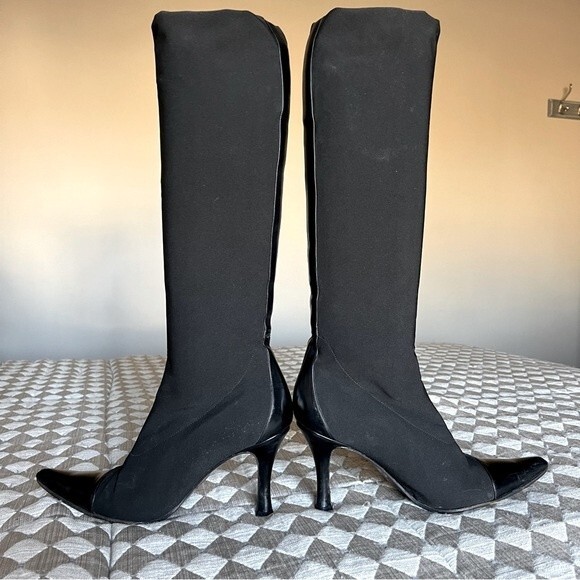 Via Spiga Black Stretch Fabric Heeled Boots with Pointed Toes Women’s Size 8 - Picture 2 of 12